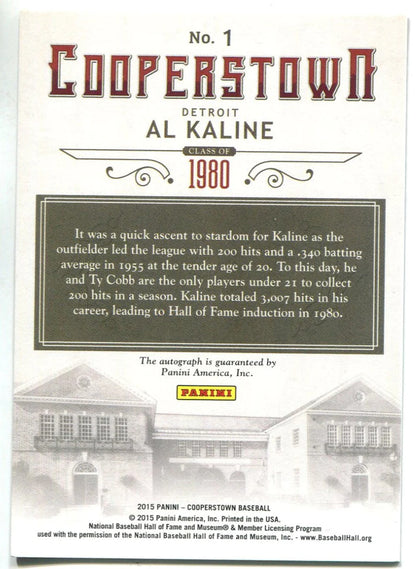 Al Kaline 2015 Panini Cooperstown Autographed Card #21/49