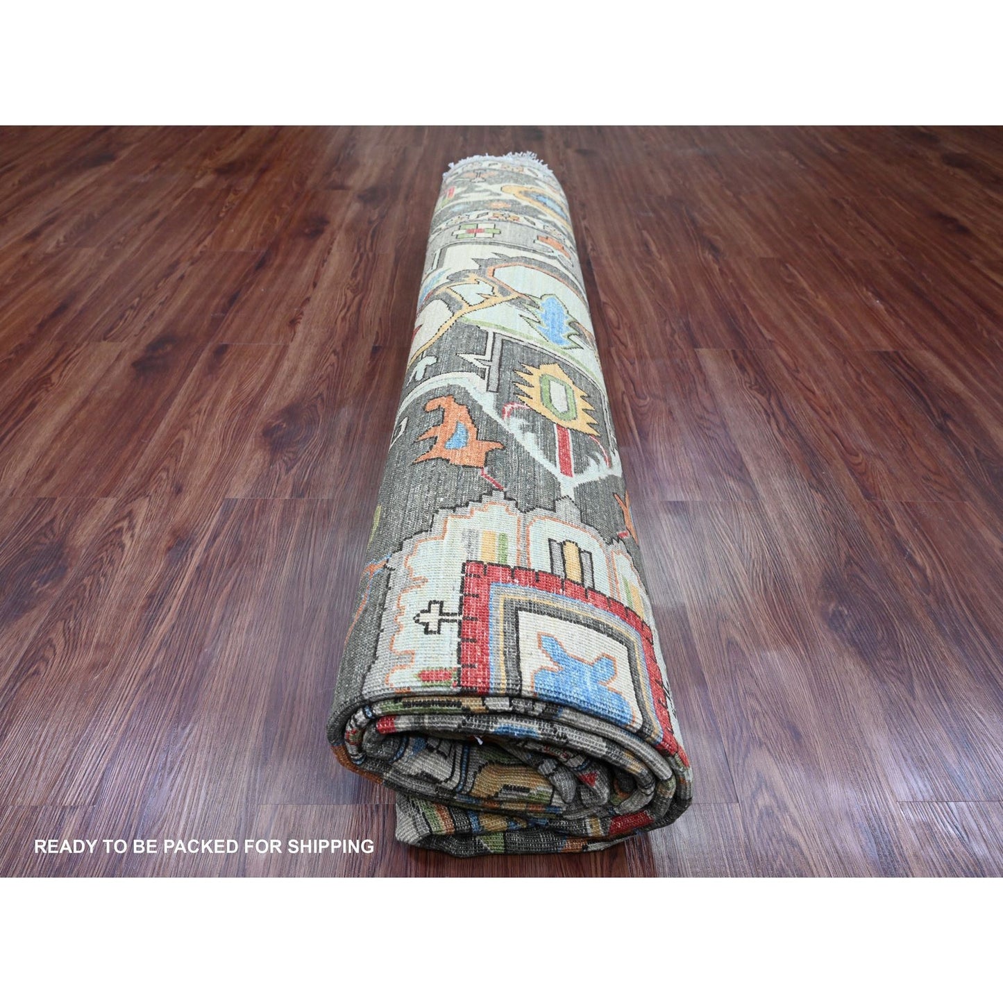 10'X10' Sonic Gray Peshawar With Heris Design Wool Hand Knotted Round Rug