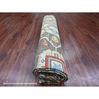 10'X10' Sonic Gray Peshawar With Heris Design Wool Hand Knotted Round Rug