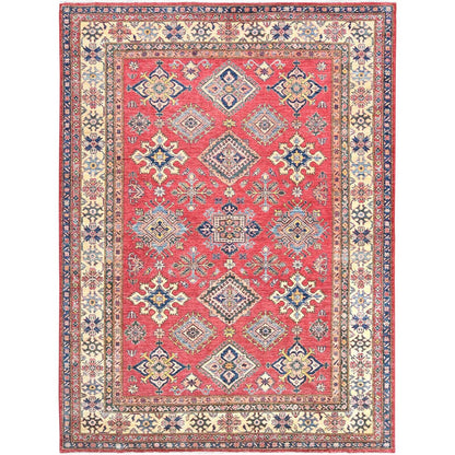 7'10"X10'6" Coral Red Natural Wool Hand Knotted Afghan Super Kazak Rug