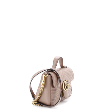 Gucci Gg Marmont Top Handle Flap Bag Matelasse Leather Mini