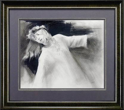 Chase Chen "Flower Maiden Study Ii" 1997 Original Charcoal Drawing Signed Framed