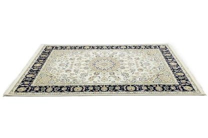 Hand-Knotted Indo-Nain Floral Medallion Rug