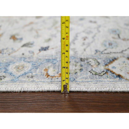 2'5"X7'9" White Denser Weave Oushak Pure Wool Hand Knotted Runner Rug