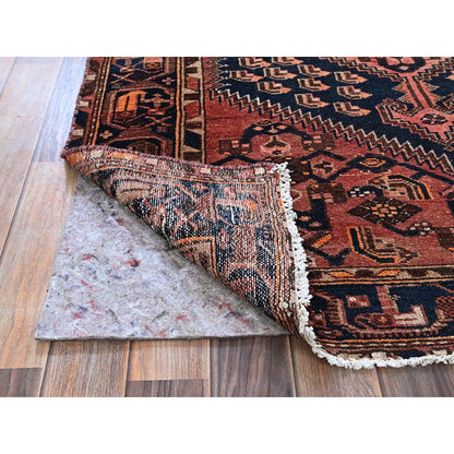 4'1"X6'9" Blush Red Vintage Zoroastrian Khamadan Hand Knotted Pure Wool Rug