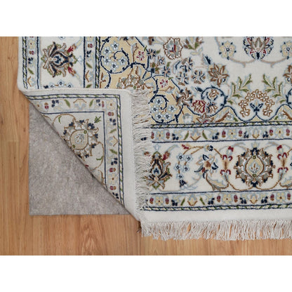 4'8"X6'10" Ivory Nain With Flower Design Hand Knotted Wool And Silk Rug