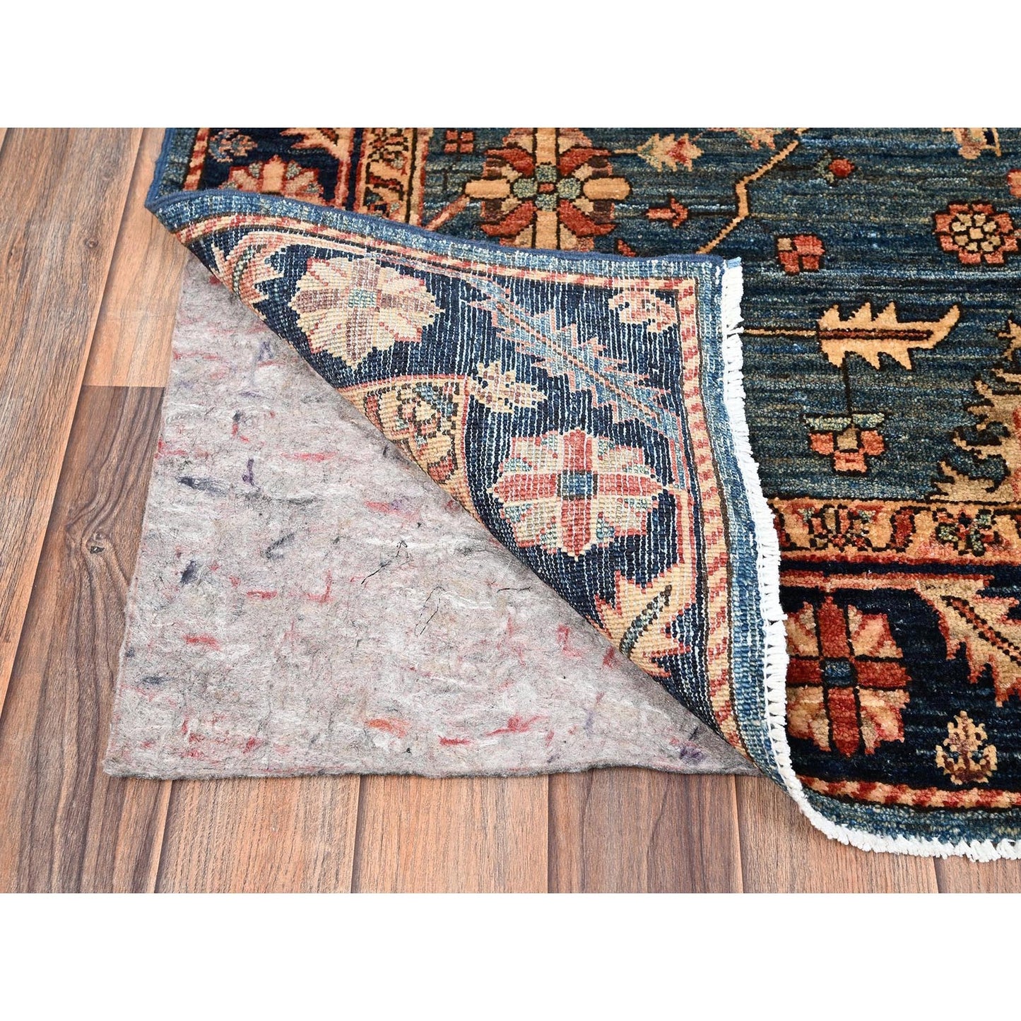 Rug 4'3"x19' Stone Blue Heris All Over Design Pure Wool Hand Knotted Runner