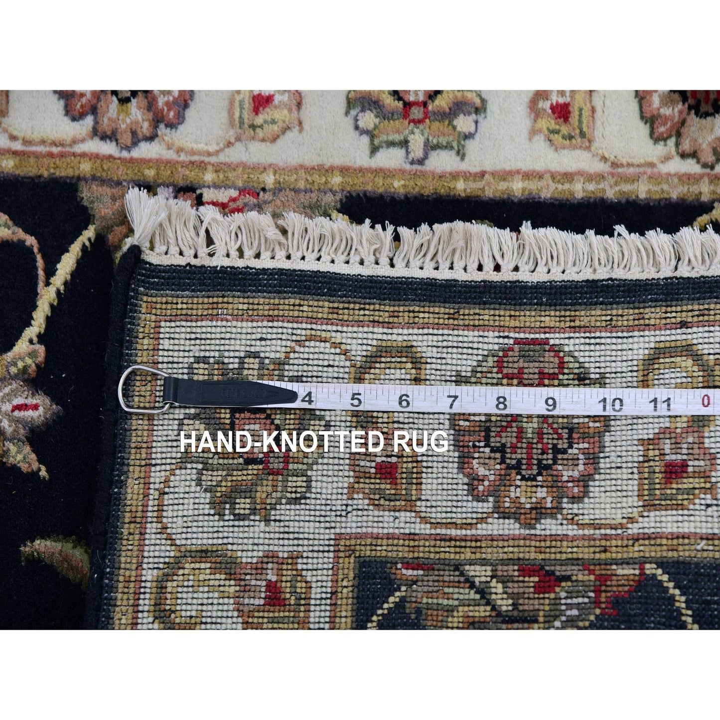 2'6"X10' Raisin Black Hand Knotted Rajasthan Design Wool Silk Runner Rug