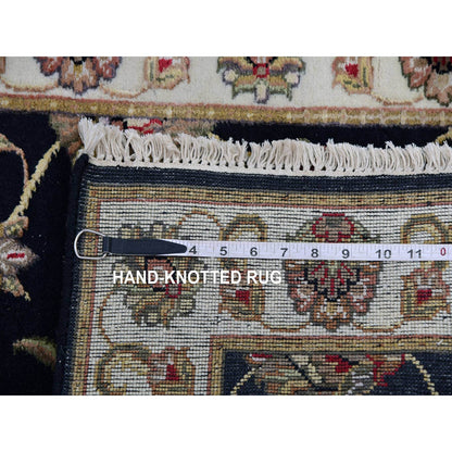 2'6"X10' Raisin Black Hand Knotted Rajasthan Design Wool Silk Runner Rug
