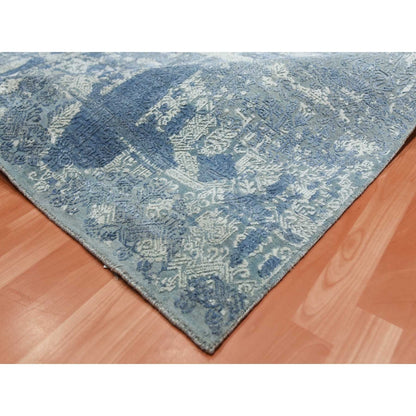 7'10"X10' Blue Wool And Silk Hand Knotted Jewellery Design Oriental Rug