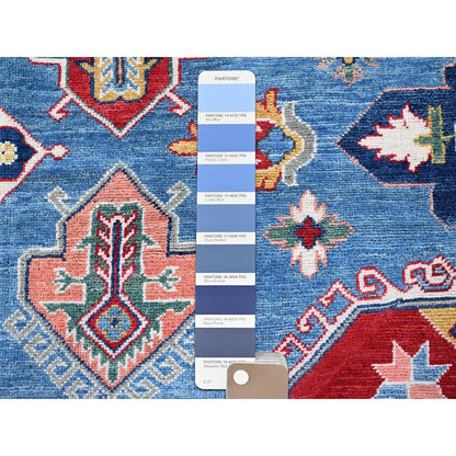 8'10"X11'8" Blue Kazak With Geometric Design Hand Knotted Soft Wool Rug