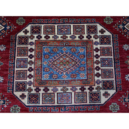 7'9"X9'9" Cereza Red Hand Knotted Afghan Super Kazak Wool Oriental Rug