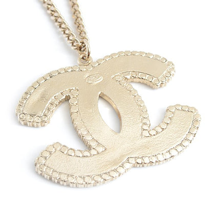 Chanel Necklace Coco Mark Striped Rhinestone Pendant Gold Color 06A Gp