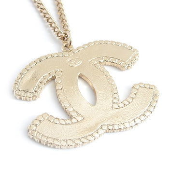 Chanel Necklace Coco Mark Striped Rhinestone Pendant Gold Color 06A Gp