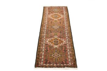 Vintage Red Geometric Runner Rug Narrow Farmhouse