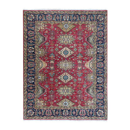 5'X6'10" Harvard Crimson Red 100% Wool Hand Knotted Karjihooz Design Rug