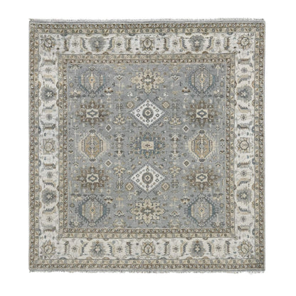 8'X8' Gray And Ivory Karjihooz Design Wool Square Oriental Rug