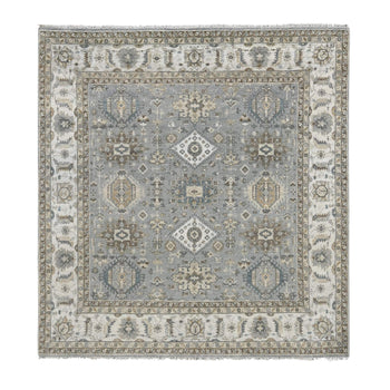 8'X8' Gray And Ivory Karjihooz Design Wool Square Oriental Rug