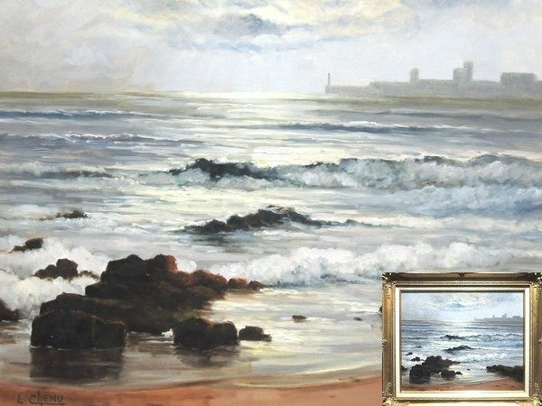 Framed Lucien Chenu Oil Painting Seascape Waves Signed French Art 12F