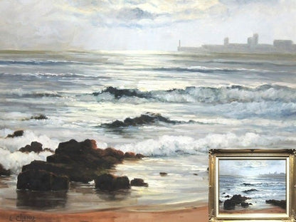 Framed Lucien Chenu Oil Painting Seascape Waves Signed French Art 12F