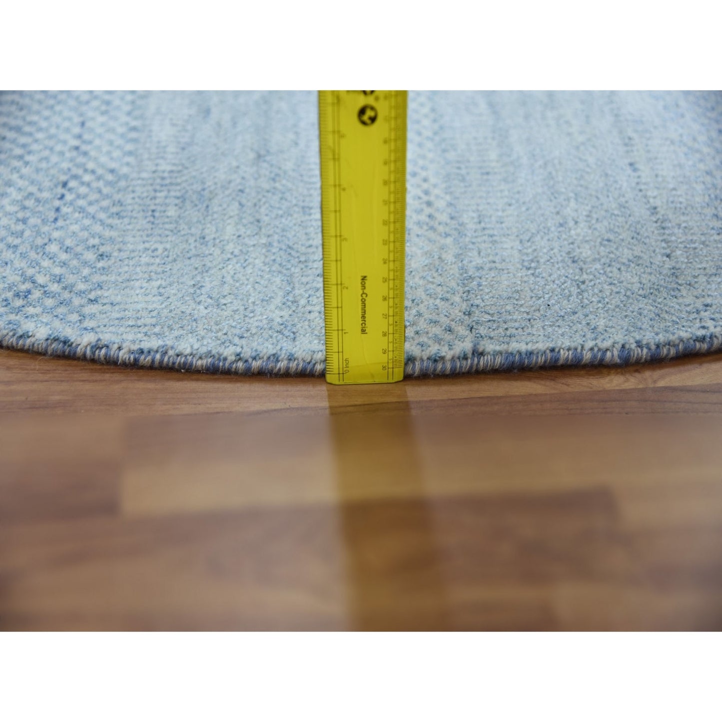 5'10"x5'10" Blue Wool and Silk Hand Knotted Modern Grass Design Round Rug