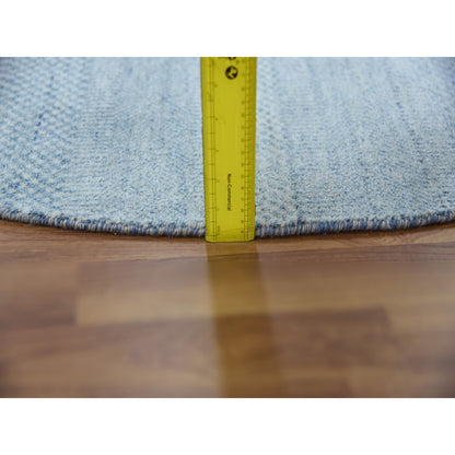 5'10"x5'10" Blue Wool and Silk Hand Knotted Modern Grass Design Round Rug