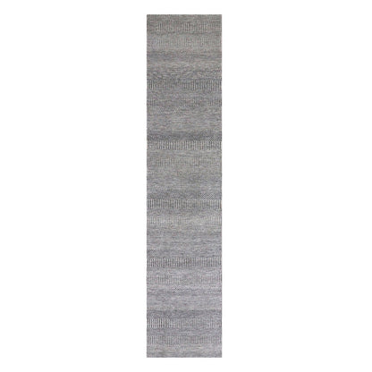 2'5"X15'10" Gray Grass Design Hand Knotted Undyed Wool Xl Runner Rug
