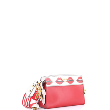 Prada Bibliotheque Crossbody Printed Saffiano Leather Small