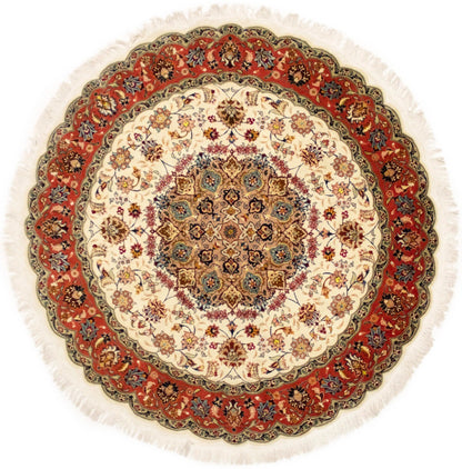 Extra Fine Hand-Knotted Floral Kork Wool & Silk Round Rug Oriental Carpet 5X5 ft