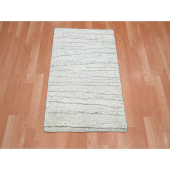 2'X3' Chiffon White Modern Wave Design Pure Silk Hand Knotted Sample Rug