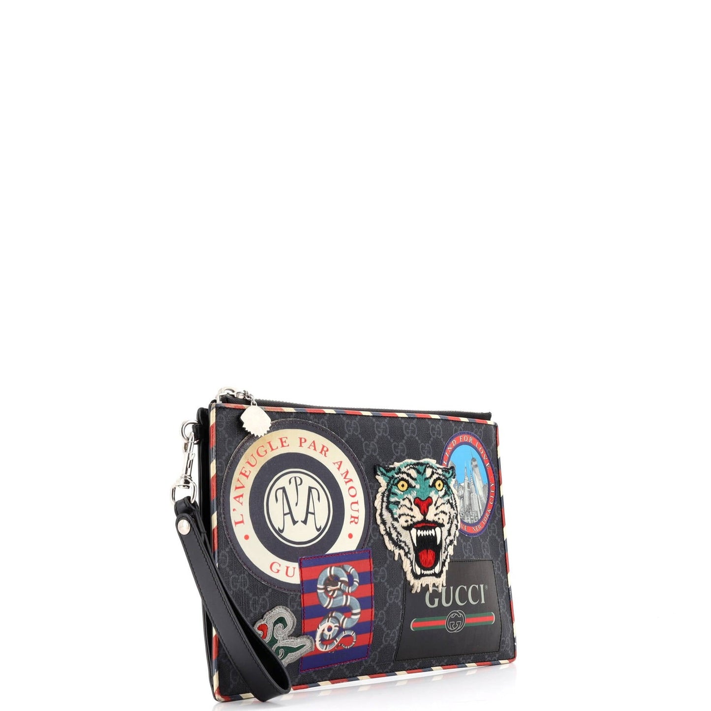 Gucci Night Courrier Pouch Gg Coated Canvas With Applique