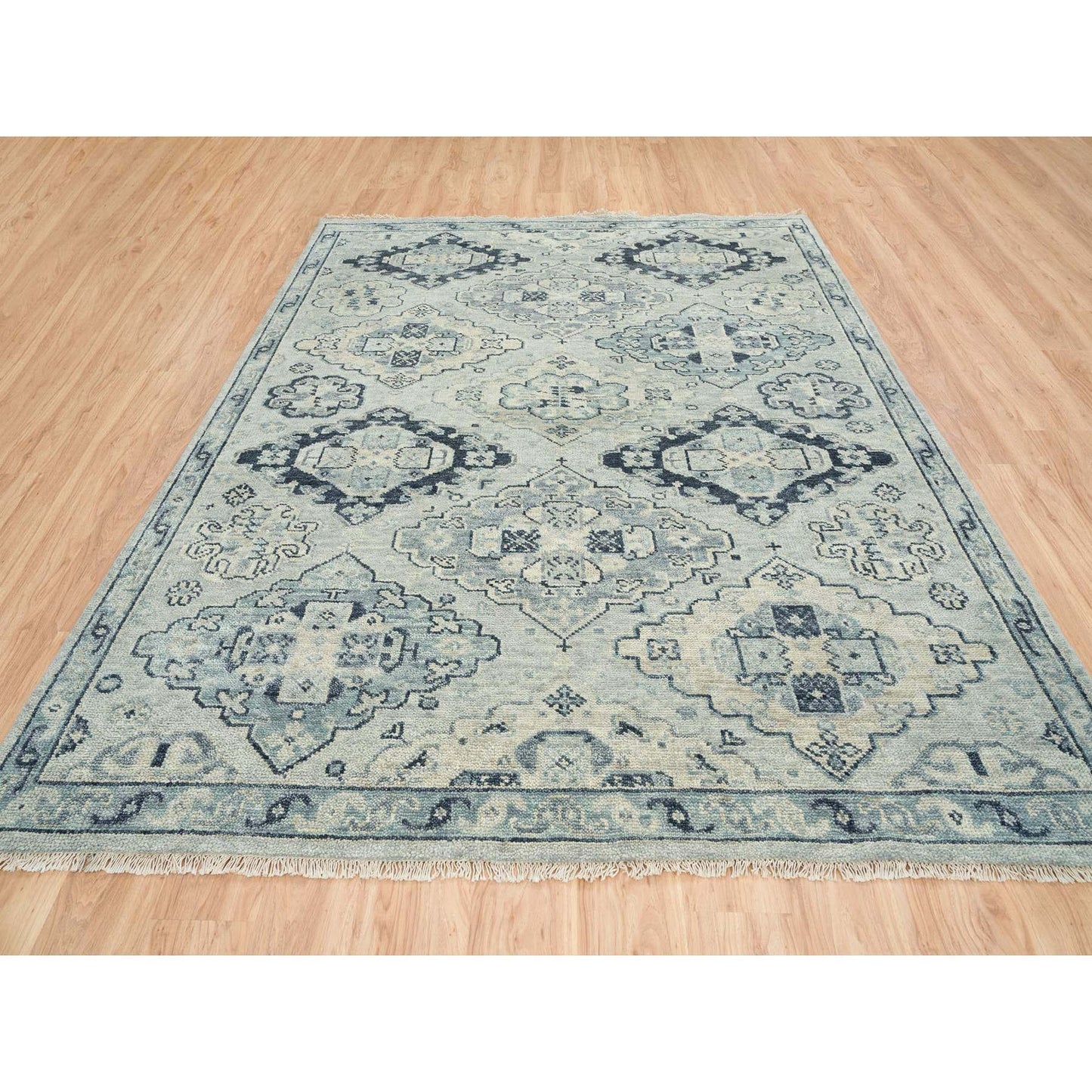 8'X10' Silver Gray Hand Knotted Anatolian Design Pure Wool Rug