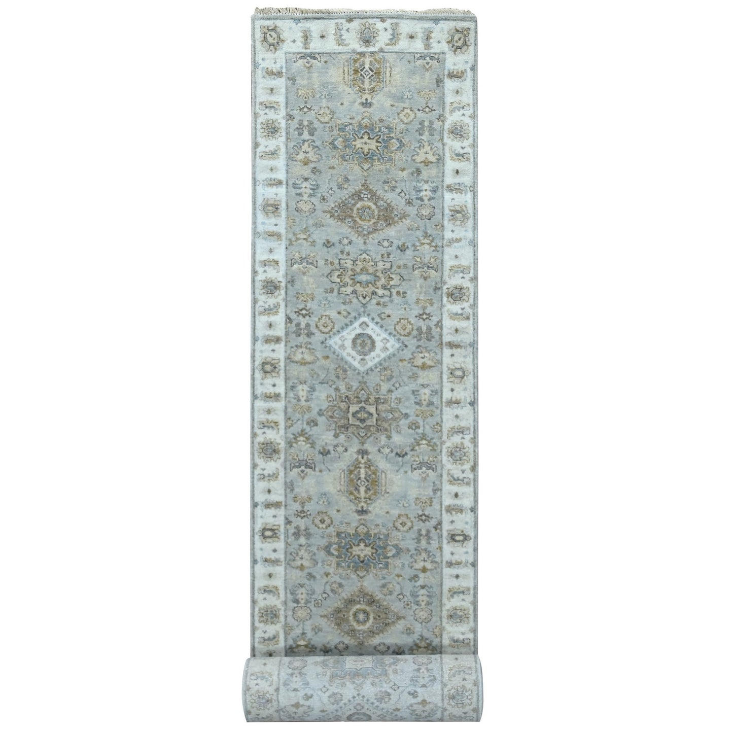 2'6"X18' Misty Gray Karjihooz Design Pure Wool Hand Knotted Xl Runner Rug