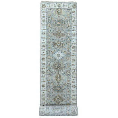 2'6"X18' Misty Gray Karjihooz Design Pure Wool Hand Knotted Xl Runner Rug