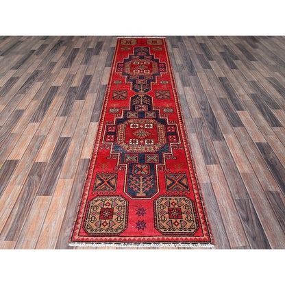 2'3"X9'3" Red Vintage Zoroastrian Tebraz Pure Wool Hand Knotted Runner Rug