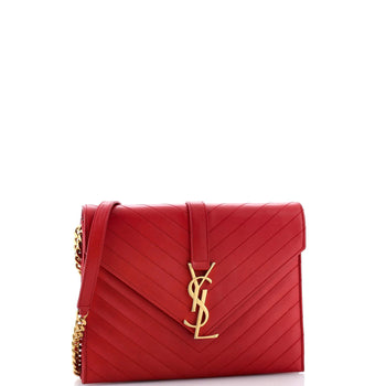 Saint Laurent Classic Monogram Envelope Chain Bag Matelasse Chevron Leather