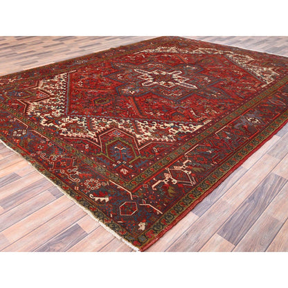 8'4"X10'10" Red Pure Wool Hand Knotted Vintage Zoroastrian Heris Rug