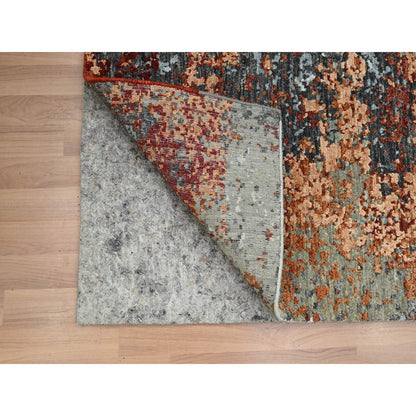 Rug 4'x6'2" Gray with Orange Abstract Design Pure Wool Hand Knotted