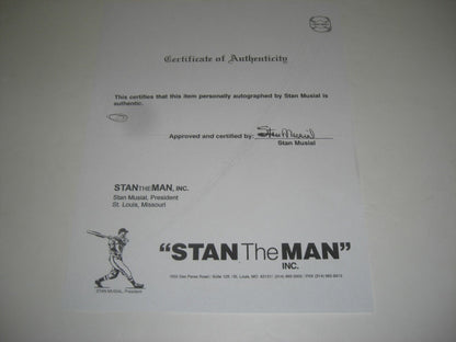 Stan Musial Cardinals Musial/Coa Signed Official