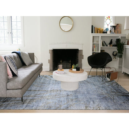 8'10"X12'1" Blue Gray Modern Tree Design 100% Wool Hand Knotted Rug