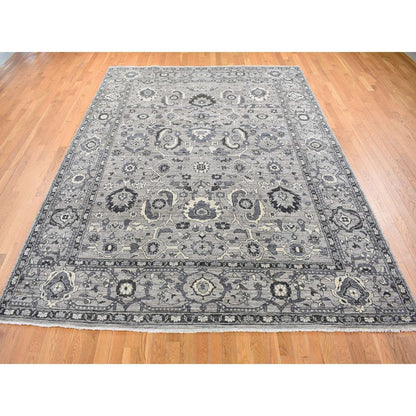 9'1"X12'3" Gray Peshawar Sultanabad All Over Design Hand Knotted Wool Rug