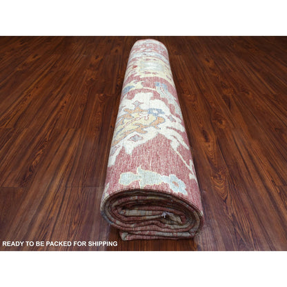 11'9"X14'8" Coral Red Hand Knotted Afghan Angora Oushak Natural Wool Rug