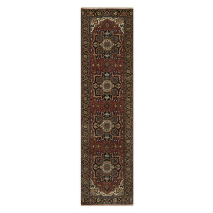 2'8"X10' Red Hand Knotted Soft Wool Rug Runner Antiqued Fine Heris Revival