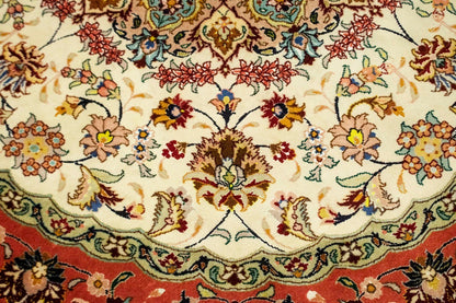 Extra Fine Hand-Knotted Floral Kork Wool & Silk Round Rug Oriental Carpet 5X5 ft