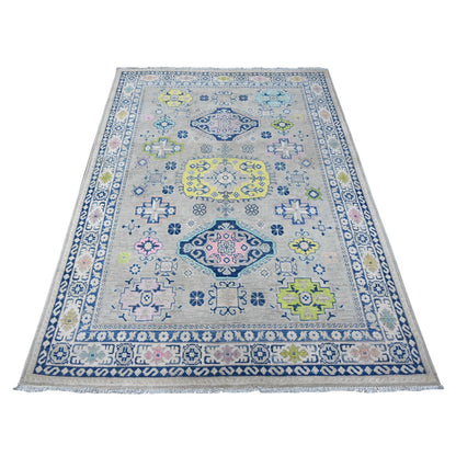 4'9"X6'9" Gray Fusion Kazak With Colorful Caucasian Design Oriental Rug