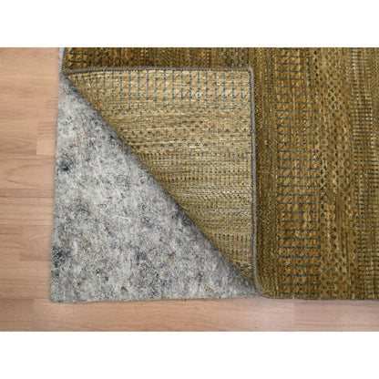 2'8"X8' Brown Modern Grass Design Wool And Silk Hand Knotted Runner Rug