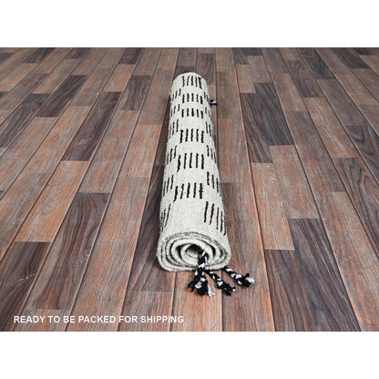2'10"X4'10" Brown Moroccan Weave Squares Design Pure Wool Hand Knotted Rug