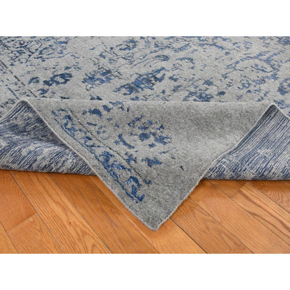 7'10"X10' Battleship Gray Jacquard Hand Loomed Hand Knotted Pure Wool Rug