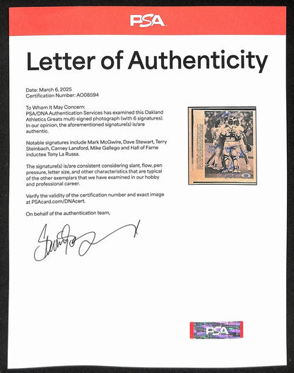 Stewart No Hitter Multi Signed (6) 1990 6X8 Wire Photo A'S Mcgwire Psa 196034