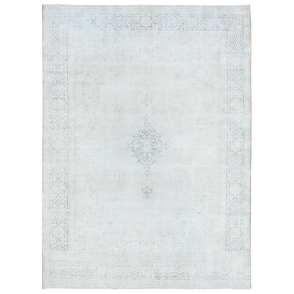 9'6"X12'9" Ivory Hand Knotted Wool Shabby Chic Distressed Old Farsian Rug